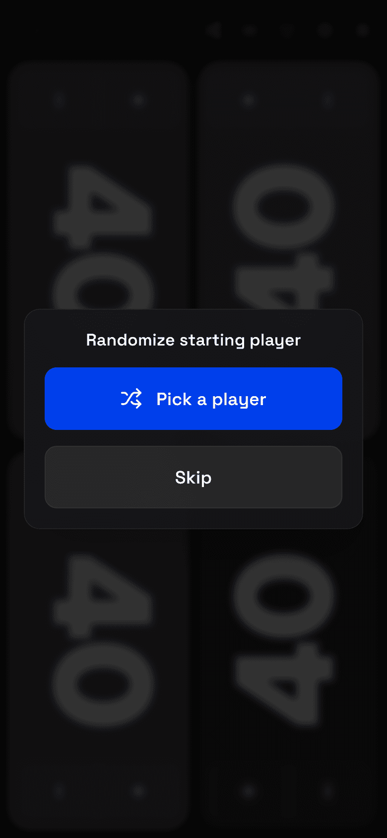 The who-goes-first prompt, naming a randomly chosen player.