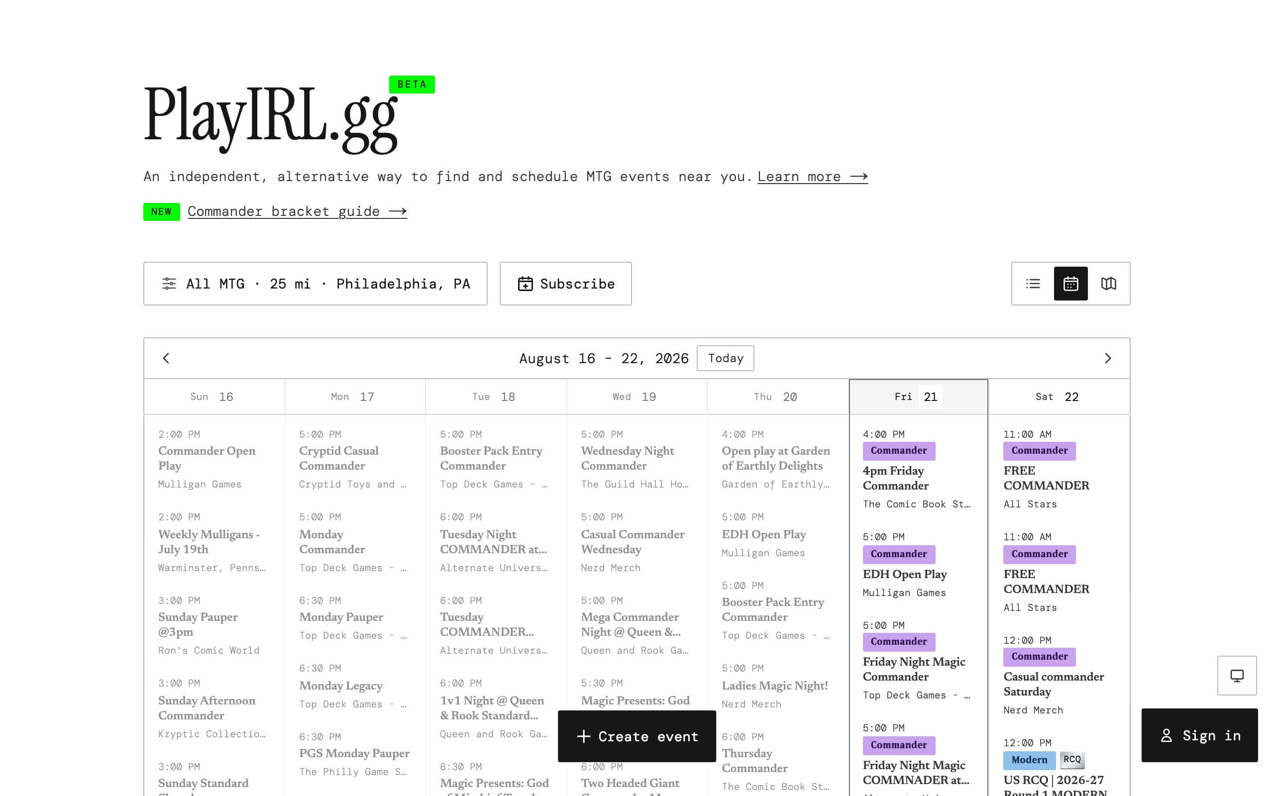 Calendar view