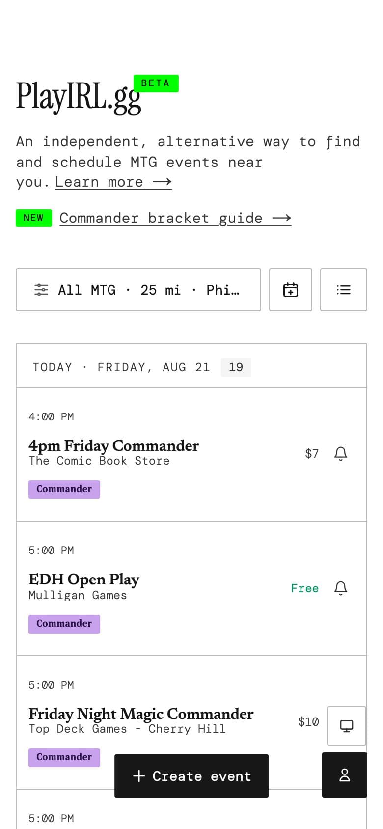 Mobile · filter bar