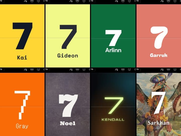 The same player tile in eight themes: Block, Dracula, Octane, Burrow, Bit, Outlaw, Off World and Gallery