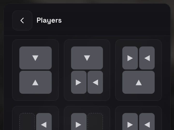 The seating layout picker with arrows showing which way each seat faces