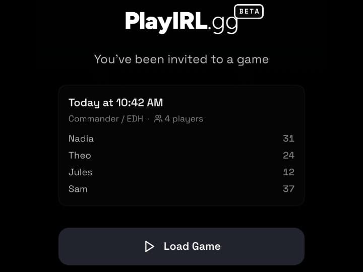 A shared game opened on another phone, ready to load