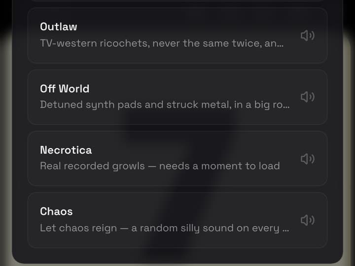The Sound Pack list, from Outlaw and Off World to Necrotica and Chaos